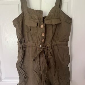 (Never Worn) Army Green Romper with Buttons & Adjustable Waist